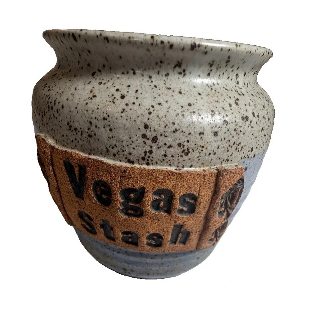 Vintage Vegas Stash Pottery Jar Signed Roth Handmade Stoneware Ceramic Vase